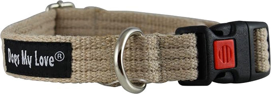Dogs My Love Cotton Web Adjustable Dog Collar with Locking Device 4 Sizes Beige (Small: Neck 11.5"-15.5"; Width 1/2")