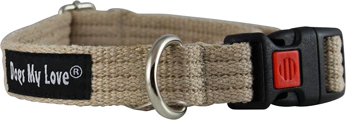 Cotton Web Adjustable Dog Collar with Locking Device 4 Sizes Beige (Medium: Neck: 14"-19"; Width: 3/4")