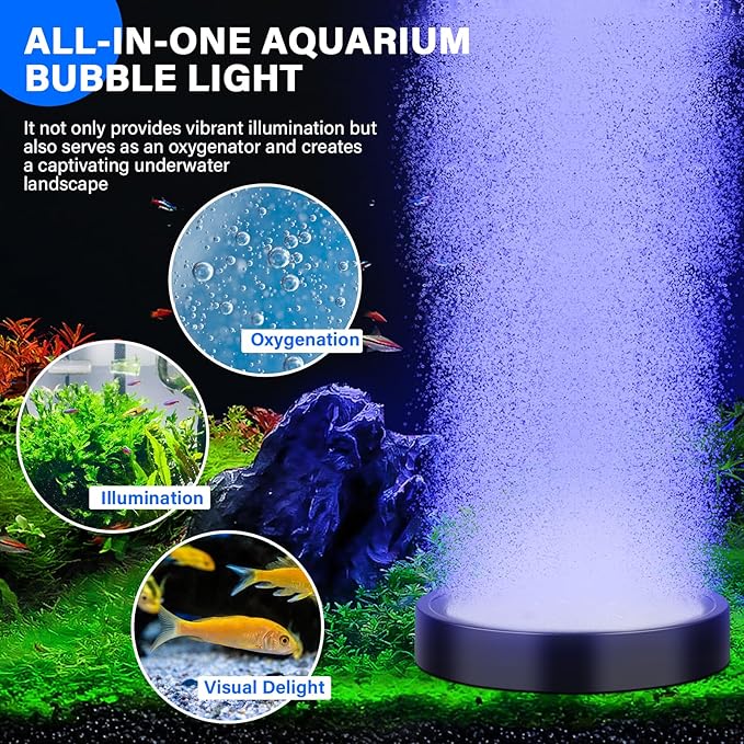 fishkeeper Aquarium Air Bubble Light, LED Fish Tank Bubbler Stone Disk | 11 Super Bright Lamp Beads, 16 Colors, 4 Modes, 7 Brightness Adjustable for Fish Tank Decoration, IP68 Waterproof