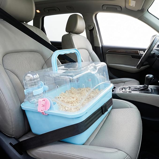 Portable Small Pet Carrier Cage for Travel - Transparent Ventilated Hamster/Gerbil/Rat/Guinea Pig Carrier with Secure Lock