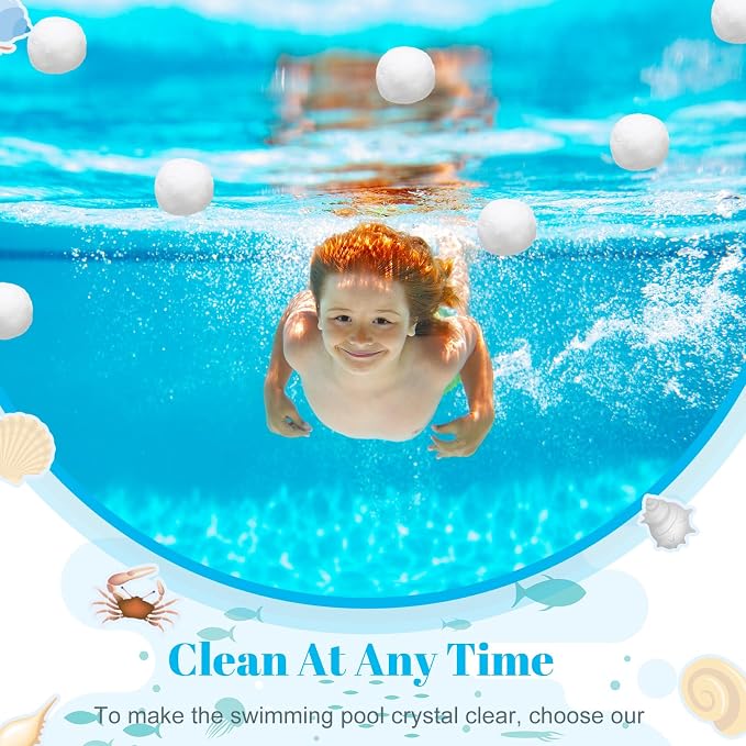 Zubebe 12.3 lbs Pool Filter Media Balls Fiber Filter Media for Swimming Pool Sand Filters and Bath Center Bathtubs Spas Aquarium Grime Cleaning Scum (White)
