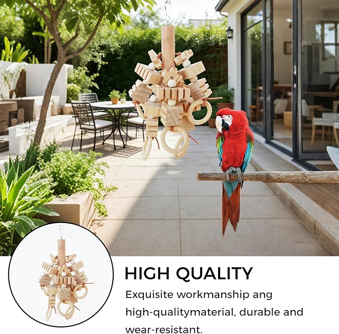 Parrot Chewing Wooden Blocks Bird Chew Activity for Medium and Large Parrots - Natural Wooden Bird Toys for Parakeet, Conures, Cockatiels, African Greys, Cockatoos, Amazon Parrots, Quakers