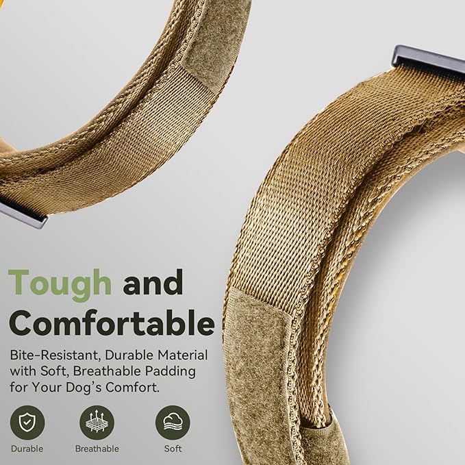 2026 Upgrade Waterproof AirTag Dog Collar, Military Tactical Dog Collar with AirTag Holder, Comfortable Control Handle and Metal Buckle, GPS Dog Collar Holder for Medium to Large Dogs (Khaki,L)