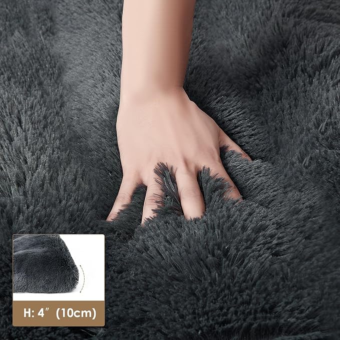 EHEYCIGA Fluffy XXL Dog Crate Pad, Plush Faux Fur Bed for Extra Large Dogs, Calming Anti Anxiety XXL Dog Bed, Washable Soft Warm Mat with Non-Slip Bottom, Dark Grey