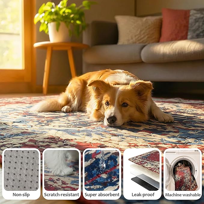Washable Pee Pads for Dogs, Reusable Puppy Potty Training Pads, Ultra-Absorbent Thick Waterproof Leak-Proof Non-Slip Pads & Mat for Crate, Playpen, Floor, Whelping & Housebreaking , 1 Pack 72"x72"