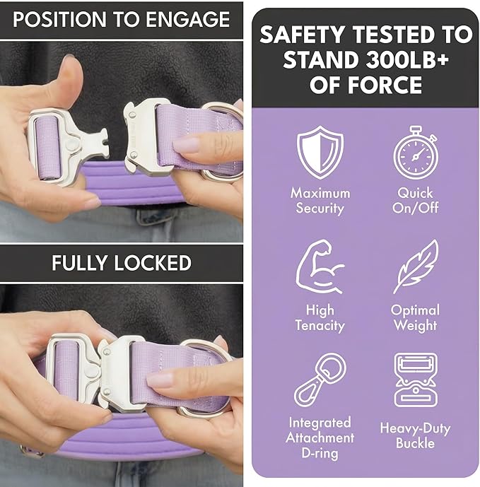 Spark Paws Tactical Dog Collar - Heavy Duty, Premium Quality, Thick and Durable for Large and Medium Dogs - Purple - S - 1.5"