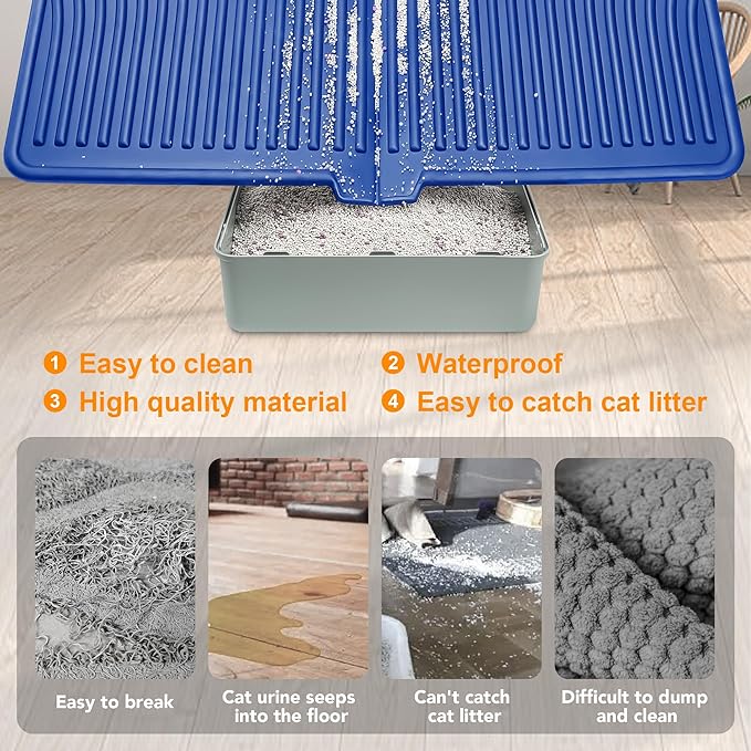 UPSKY Cat Litter Mat, Large Kitty Litter Trapping Mat Soft on Kitty Paws, Litter Box Mat Keep Floor Clean, 31" x 24" Waterproof and Washable Trapping Mats Catcher Pad for Scatter Control
