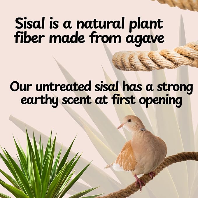 Boing Rope Perch for Parrots, Bendable Natural Sisal Spiral Hanging Bungee Perch with Stainless Steel Mount, Cotton Alternative Cage Accessory, Perch for Cockatiels, Parakeets, Doves, Budgies (6 ft)