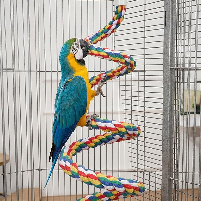 iplusmile 44 Inch Bird Perch, Cotton Rope Bird Toy for Large Parrots, African Greys, Cockatiels, Bendable Climbing Rope Perches for Cage Toy, 1.18" Extra Thick