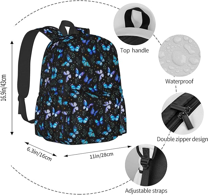Butterflies Backpack for Women 16.7 Inch Laptop Backpack/Lightweight Waterproof Travel Daypack, Hiking & Work Bag