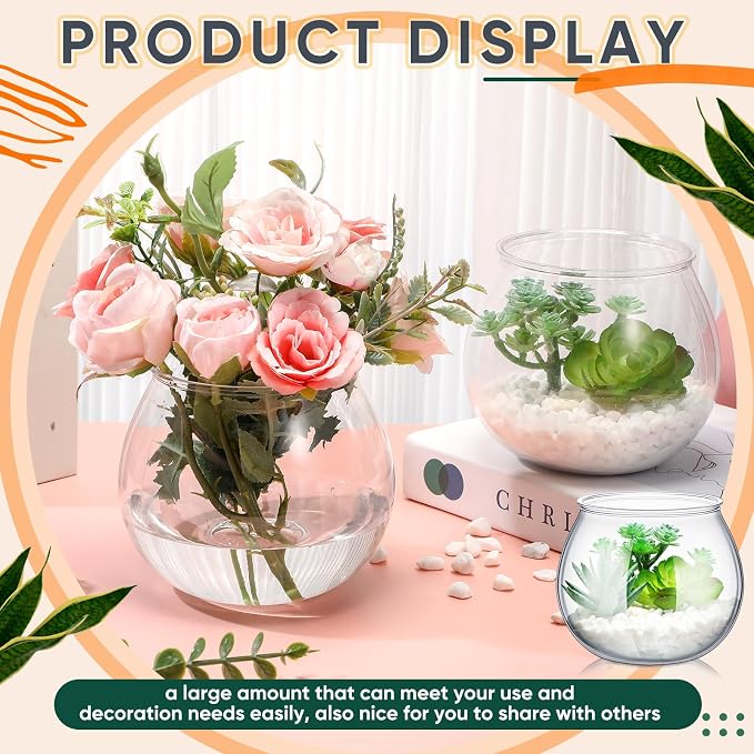 FoldTier 24 Pcs Plastic Fish Bowls 27 Oz Clear Round Vase Centerpieces | Shatterproof Acrylic Fish Bowl Drinks Container, Perfect Parties Wedding Table Decor, Versatile as Floral Vase or Terrarium
