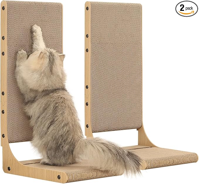 Zakkart 2-Pack Cat Scratching Board, 25.6'' Tall Cardboard L Shape Vertical Cat Scratchers for Indoor Cats, Cat Scratching Post for Wall and Couch, Large