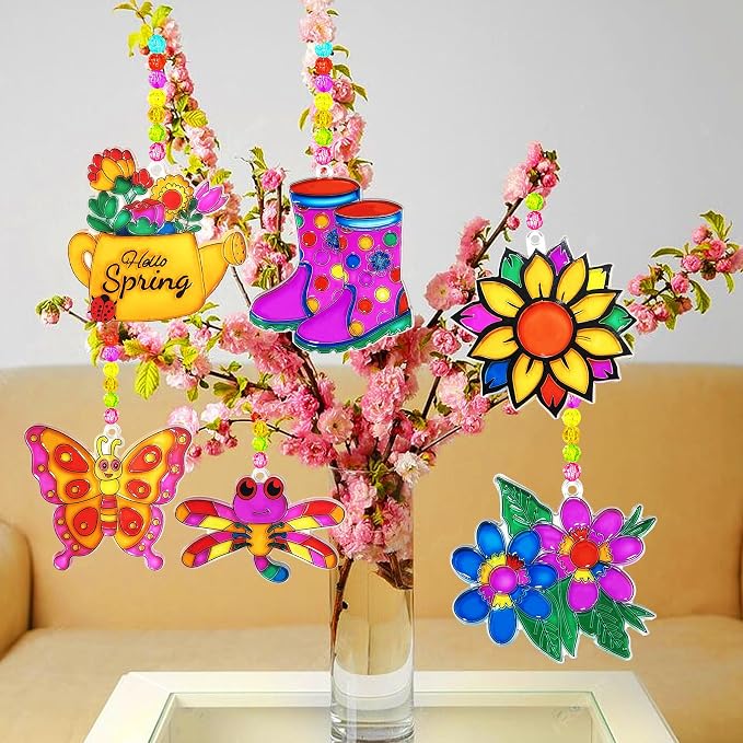 30 Set Spring Flower Butterfly Suncatcher Craft Kits, Spring Floral Crafts | Flower crafts for spring and summer, Easter parties, floral decor, butterfly themes, sunny windows, seasonal art projects