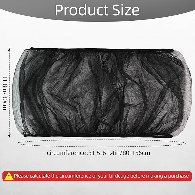 Bird Cage Seed Catcher Guard, Adjustable Stretchy Net Cover for Parrot Enclosures, Bird Cage Skirt Netting, Seed Catcher for Protective Shield for Parrot Enclosures (Black)