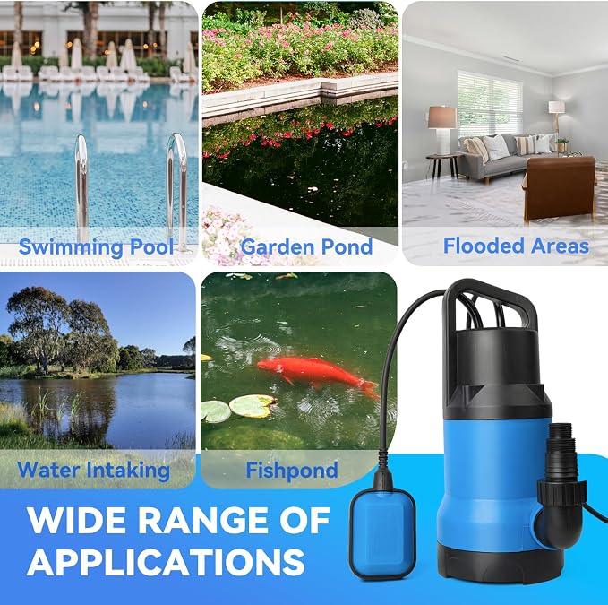 KLABB 1.5HP Submersible Sump Pump, 4500GPH with 25ft Cord | Portable Water Removal Pump, for Basement, Pool, Hot Tub & Pond, Handles Clean & Light Debris Water