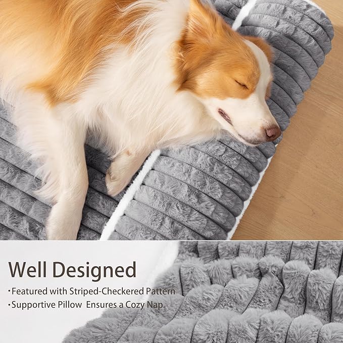 Orthopedic XL Dog Bed Large Sized Dog with Pillow 48''X30'', Waterproof Soft Comfortable Egg Crate Foam Pet Crate Beds Mat with Removable Washable Cover and Non-Slip Bottom, Grey