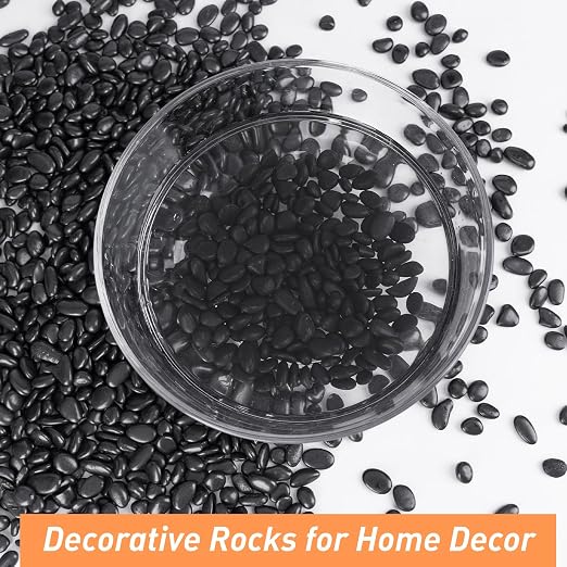 Pulovin 10 lbs Black Pebbles for Indoor Plants, Succulent, Bamboo, Vase, 3/8" Plant Rocks for Pots Indoor, Small River Rocks Decorative Pea Gravel, Highly Polished