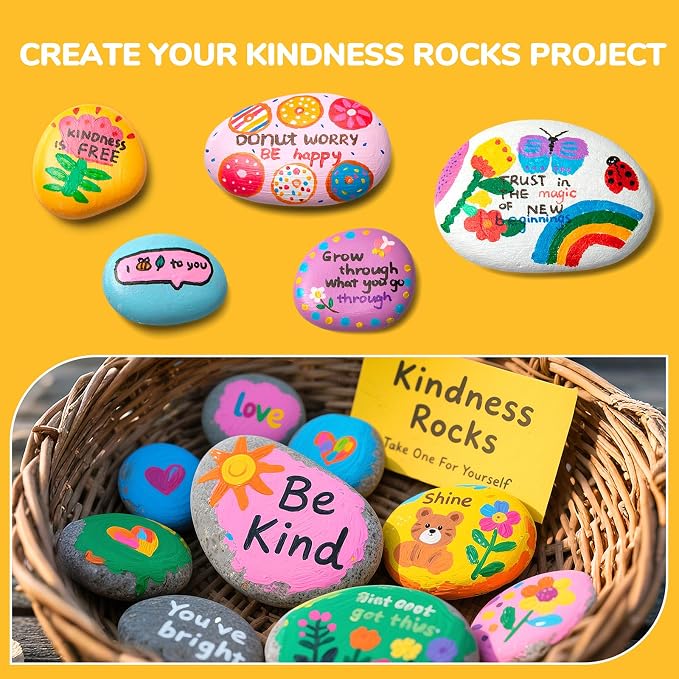 15pcs Rocks for Painting, 5pcs of Each 2-3in, 3-4in, 4-5in, Flat & Smooth River Rocks for Arts & DIY, Kindness Painting Stones for Kids, Garden Deco