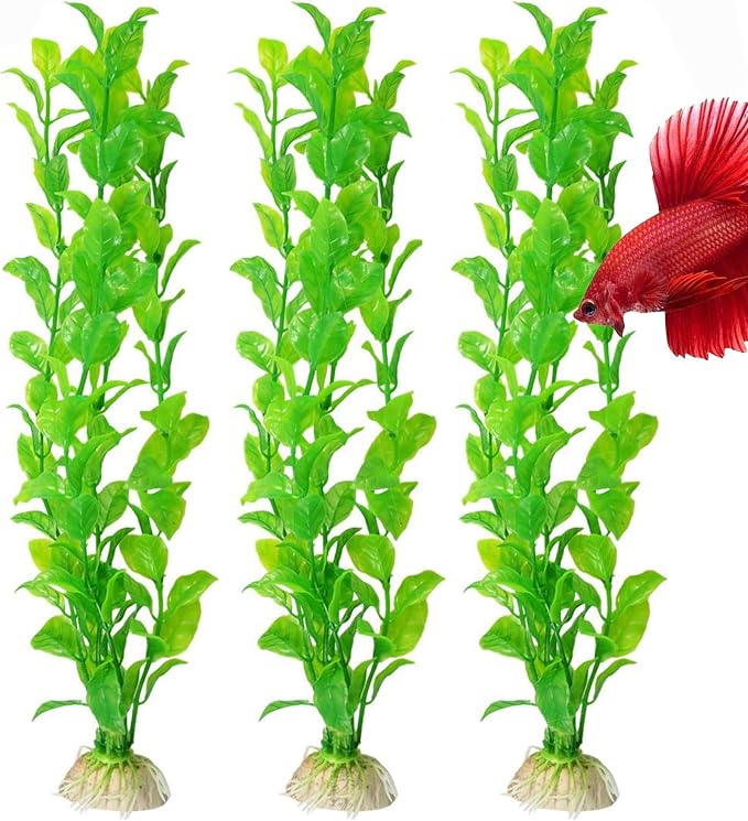 SunGrow Plastic Aquarium Plant Set, Resin Aquarium Decor, Tall Artificial Aquarium Fake Plants, Fish Tank Decorations for Tropical Fish, Plastic Plants for Goldfish, Fish Tank Accessories, 3 Pcs