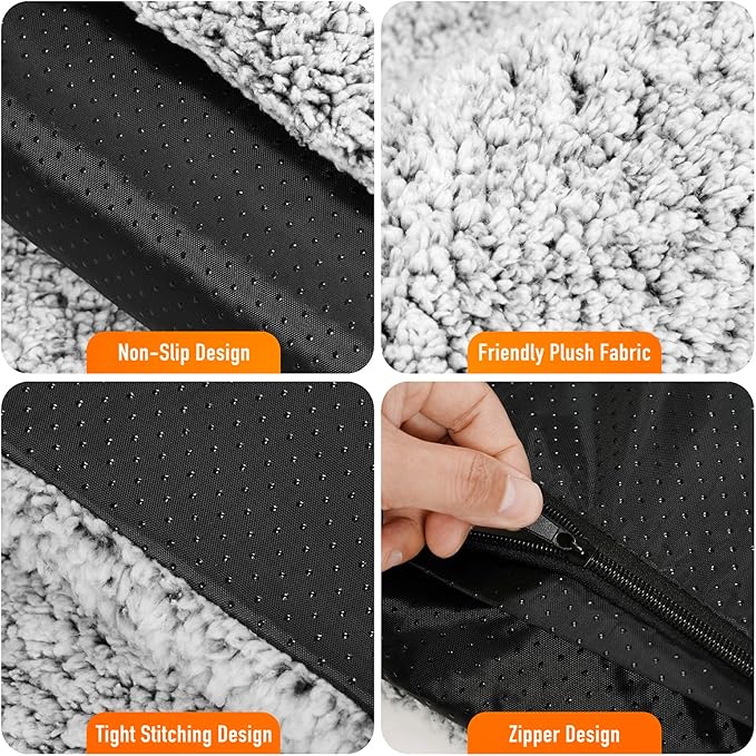WanpeeGoo Self Warming Pet Bed for Cats & Dogs, Heated Pet Mat, 2.0 Upgraded Thermal Foil Heating Pad, Plush Self-Heating Bed for Crate, Floor, with Removable Washable Cover, Non-Slip, Gray, 22"x34"