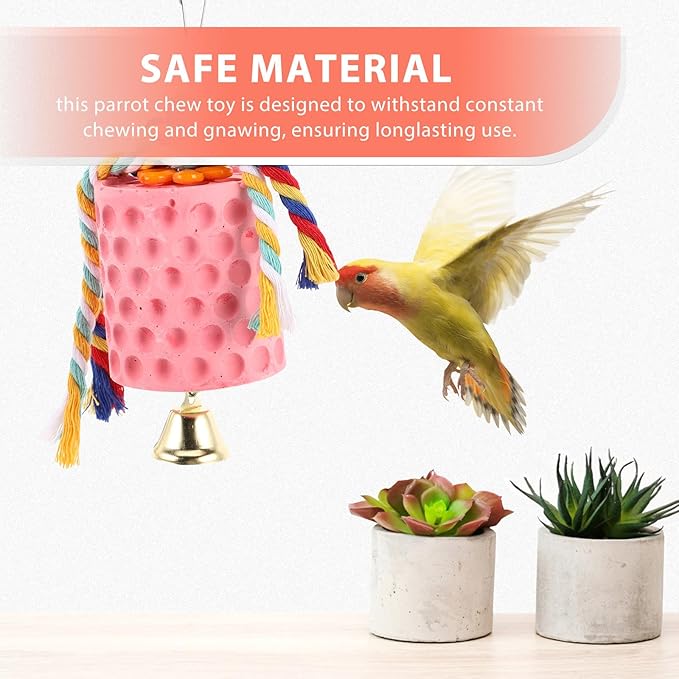 Toddmomy Parrot Mineral Block Chew with Bell for Birds Bird Beak Grinding Stone for African Grey Cockatiels Parakeets Cage Accessory for Beak Health and Interactive Play