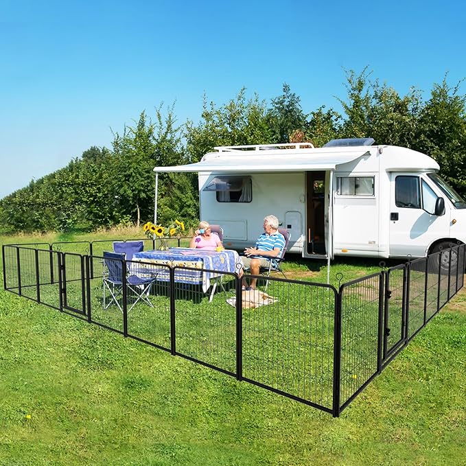 Kfvigoho Dog Playpen Outdoor Extra Wide 24 Piece Panels Heavy Duty Dog Fence 40" Height Anti-Rust with Doors Portable for RV Camping Yard, Total 63FT, 316 Sq.ft, Snowy Black
