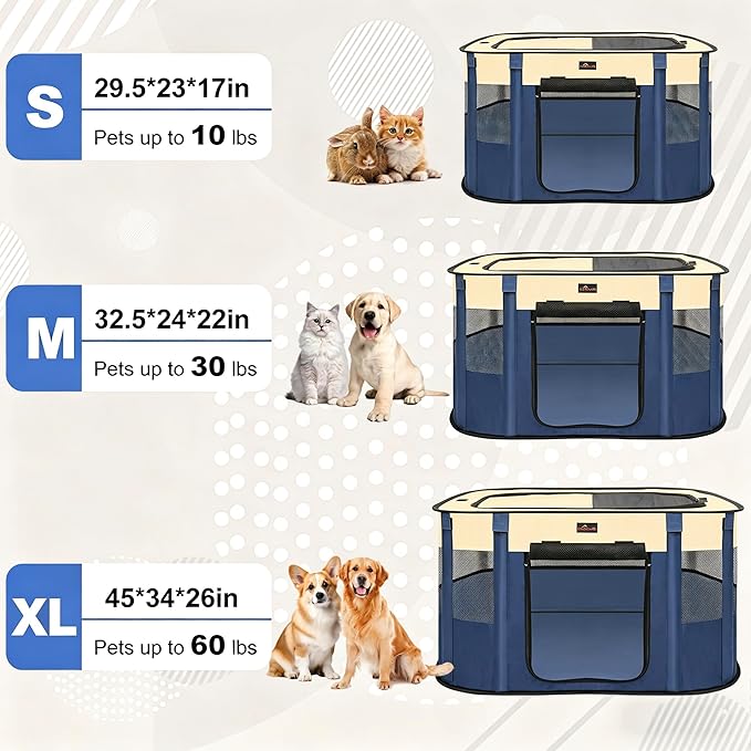 Dog Playpen, Pet Playpen, Foldable Kitten cage Puppy Play Pen, Portable Dog Kennel Tent Crate, Indoor Outdoor Travel Camping Use for Small Animals with Carrying Case (Blue M)