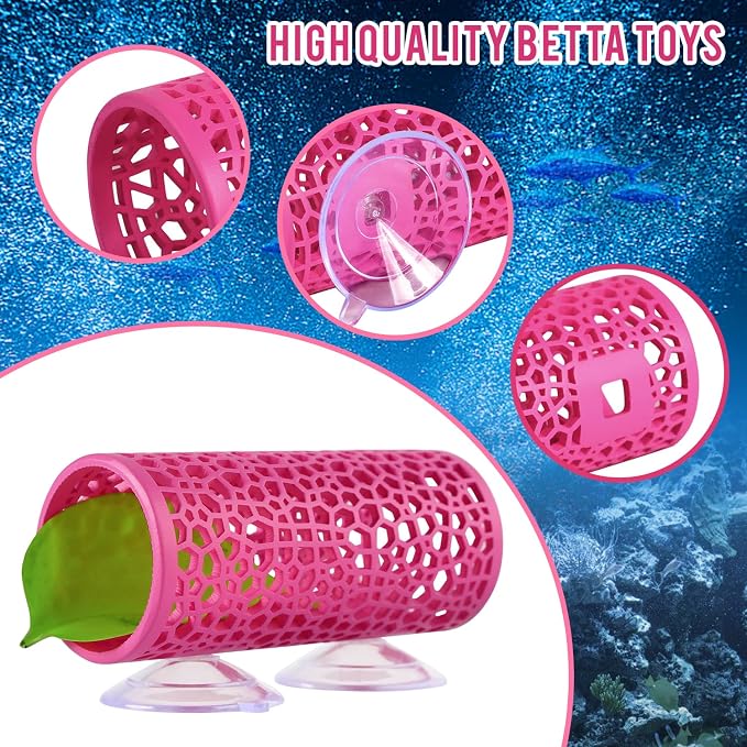 Abizoo Betta Fish Tunnel Hideout Pink for Aquarium Decoration | Durable Construction, Easy-To-Clean Smooth Finish, Suction Cup Mounting, Fish Tank Accessory for Shrimp, Guppy and Small Fish