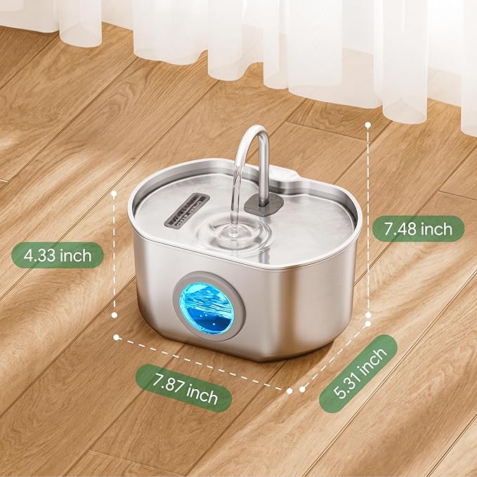 Cat Water Fountain Stainless Steel: 73oz/2.2L Cat Fountain for Drinking- Pet Water Fountain Inside - Automatic Dog Watering Dispenser Bowl - Pet Feeding & Watering Supplies