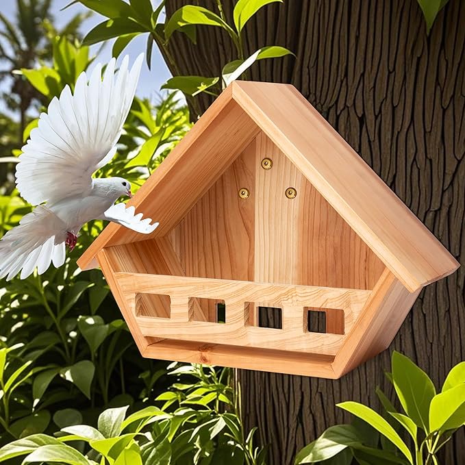 SWANGSA 2 Pack Cedar Mourning Dove Nesting Box, Wooden Birdhouses for Outdoor Doves and Other Small Birds