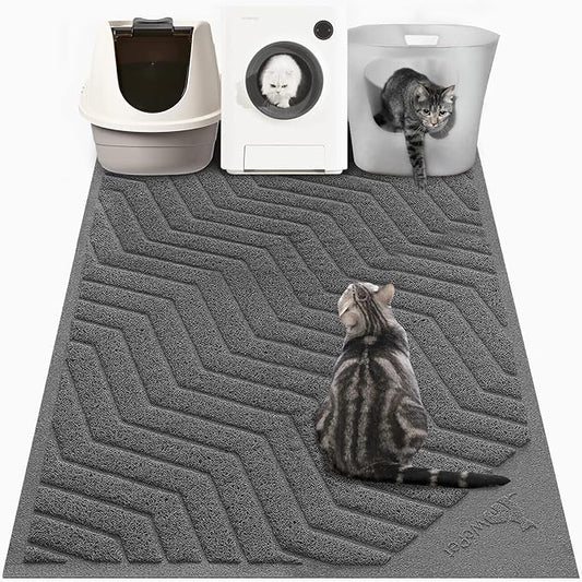 WePet Cat Litter Box Mat(No. 02-2), Kitty Premium PVC Pad, Durable Trapping Rug, Phthalate Free, Urine-Resistant, Scatter Control, XXL 47 x 36, Grey