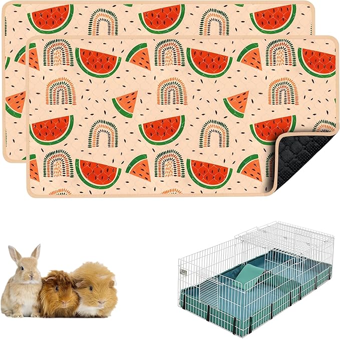 Guinea Pig Bedding, 49x24in 2 Pack Washable Guinea Pig Cage Liners, Waterproof Reusable & Anti Slip, Super Absorbent Guinea Pig Pee Pad for Midwest Cage, Small Animal, Rabbit, Bunny, Beige