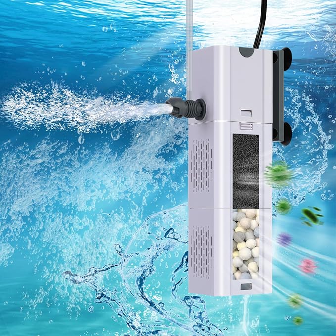 265 GPH 4-In-1 Aquarium Filter, 20-80 Gallon Fish Tank Filters (15 W) | Fish Filter, Filtration And Oxygenation, Filter for Fish Tank with Biochemical Cotton, Ceramic Beads, Turtle Tank Filter