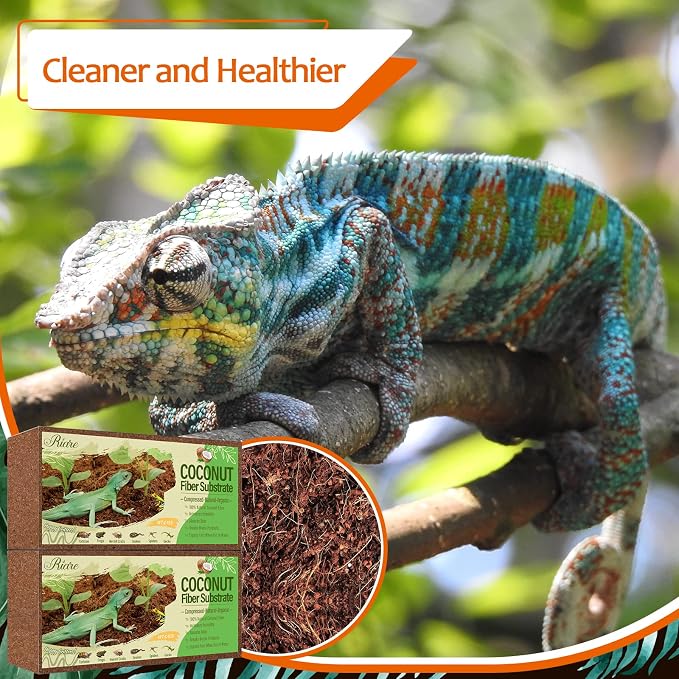Riare 2 Pack Natural Coconut Fiber Substrate, Coco Coir Reptile Bedding | Coconut Husk Reptile Substrate for Tortoises, Hermit Crabs, Snakes, Bearded Dragon, Geckos, Reptile Enclosure/Terrarium Setup