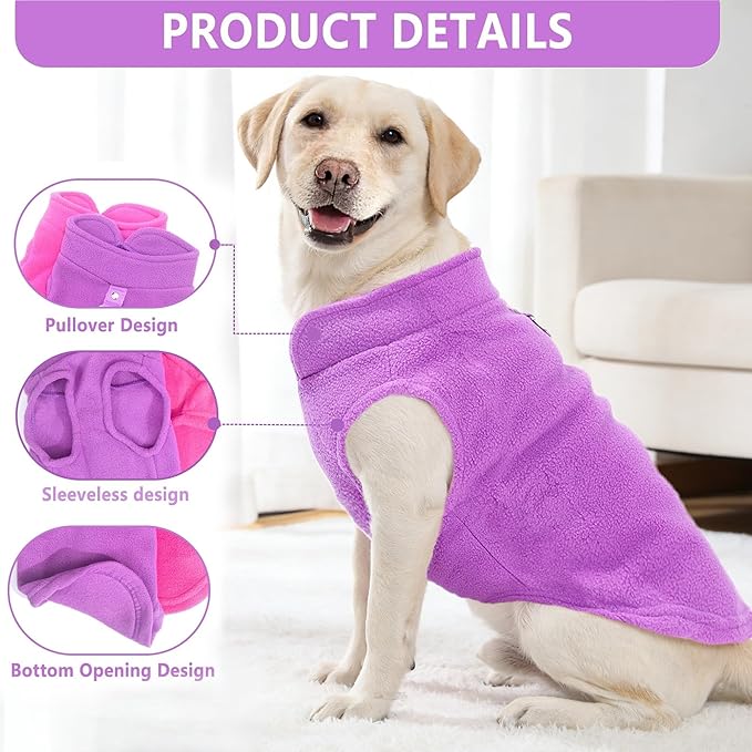 2 Pack XXL Dog Sweater, Fleece Dog Sweaters for Medium Large Dogs with Leash Ring Winter Warm Pet Sweater Thick Clothes Coat for French Bulldog, Dachshund (Pink,Purple, XX-Large)