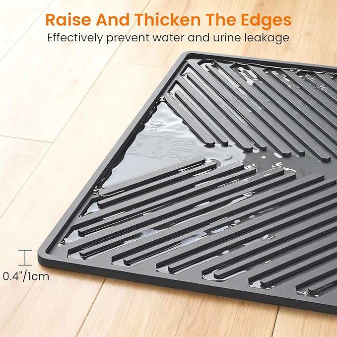 Cat Litter Mat, Large 34" x 22" Litter Trapping Mat, Silicone Litter Mat for Litter Box, Waterproof Foldable & Easy Clean, Scatter Control, Soft on Paws, Gray
