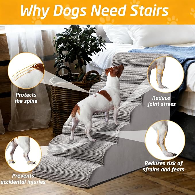 35" H Dog Stairs for Small and Medium Dogs 7-Step Ramps for High Beds and Couch Non-Slip Extra Wide Pet Stairs for Old Dogs and Puppy and Cat - Stable & Durable with Machine Washable Cover Indoor