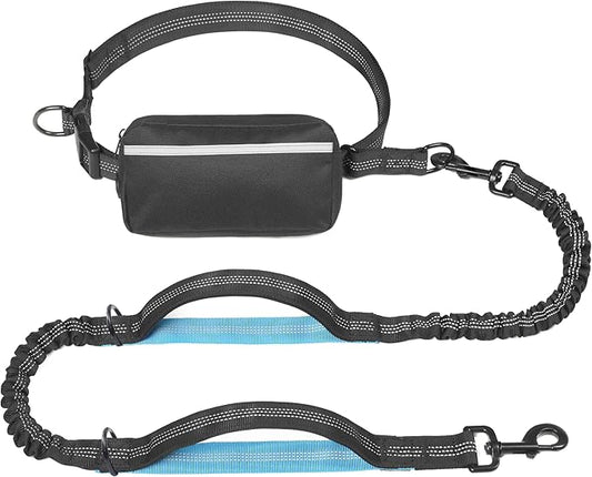iYoShop Hands Free Dog Leash with Zipper Pouch, Dual Padded Handles and Durable Bungee for Walking, Jogging and Running Your Dog (Large, 25-120 lbs, Black)