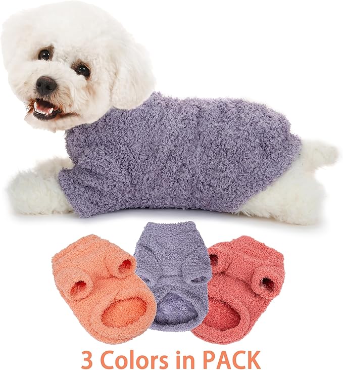 Dog Sweater, 3 Pack Sweaters for Small Dogs Girl, Dog Clothes for Medium Dogs Male or Boy, Ultra Soft and Warm Puppy Coat for Winter Christmas (Small, Pink+Purple+Magenta)