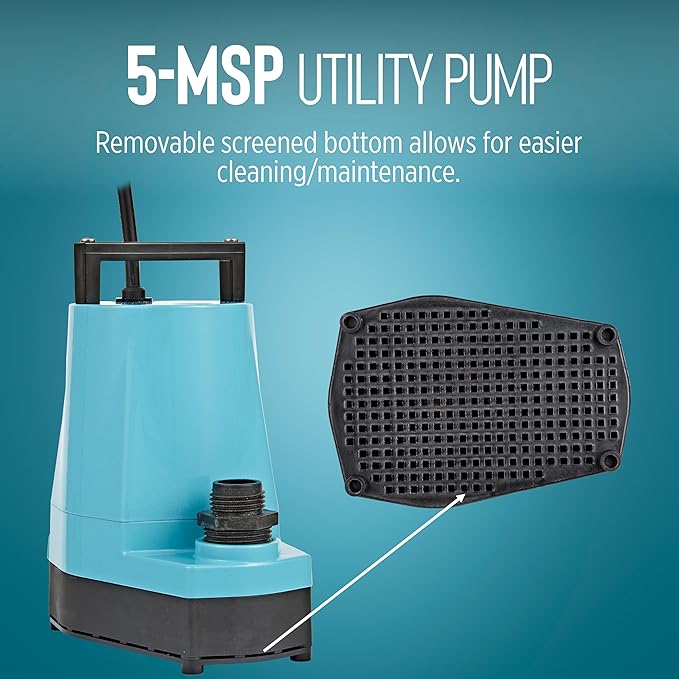 Little Giant 5-MSP 115-Volt, 1/6 HP, 1500 GPH Aluminum Manual Utility Pump, 10-Ft. Cord, Blue, 505723