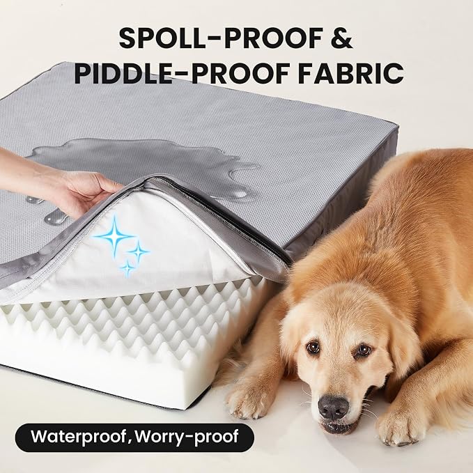 OhGeni Orthopedic Cooling Dog Bed for Large Dogs, Cooling Mat with Machine-Washable Removable Cover in Easy-Clean Fabric, High Density Foam & Easy-Carry Handle, Summer Pad, 44 inch (Gray)