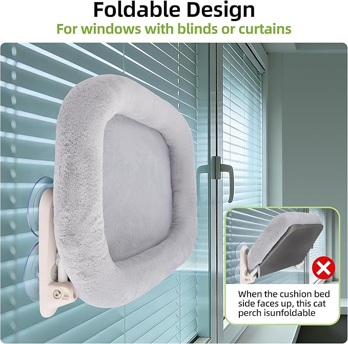 Foldable Cat Window Perch,Inside Window Hammock for Cats with 4 Strong Suction Cups,Sturdy Metal Frame and Washable Soft Cover,Indoor Cat Bed - M