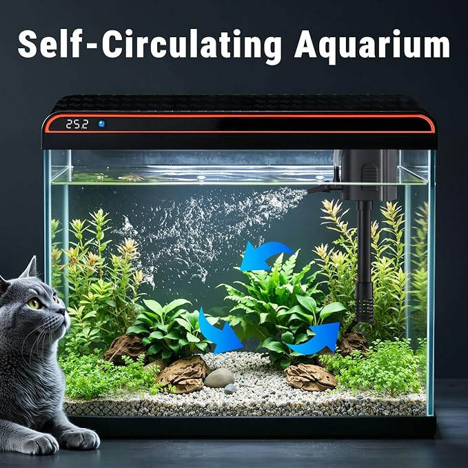 20 Gallon Glass Fish Tank, Betta Smart Aquarium Kit, Large Aquarium Starter Kits Self Cleaning with 3 Types of LED Lights and Filter Water Pump, Water Temperature Detection Ultra Quiet Gift for Kid