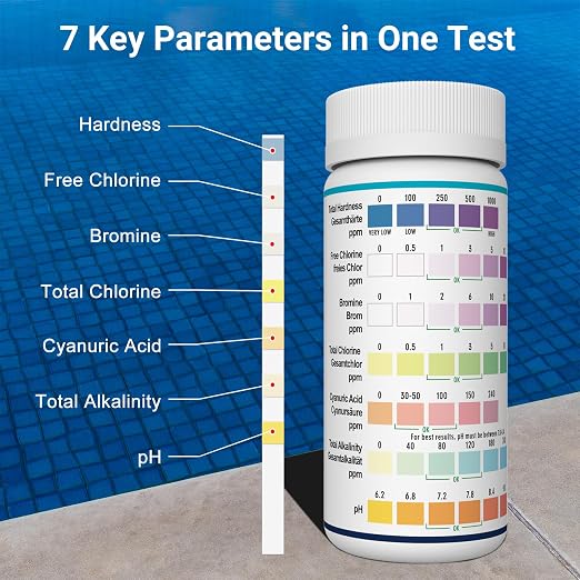 Upgraded 2026 7-in-1 Hot Tub & Spa Test Strips | Fast & Accurate Results in 15 Seconds | Pool Test Strips & Water Testing Kit for Cyanuric Acid, ph,Chlorine,Bromine,Total Alkalinity&Hardness |100ct