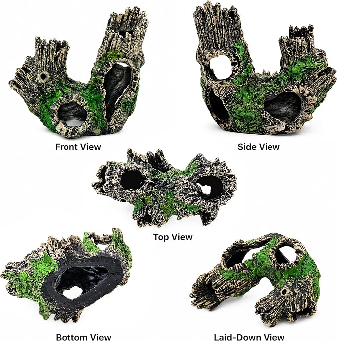 Natural Driftwood Cave Aquarium Decor, Tree Trunk Fish & Reptile Hideout | Lightweight Natural Resin Trunk Hideout, Low Maintenance for Small Fish & Reptiles, Suitable for Fresh & Saltwater