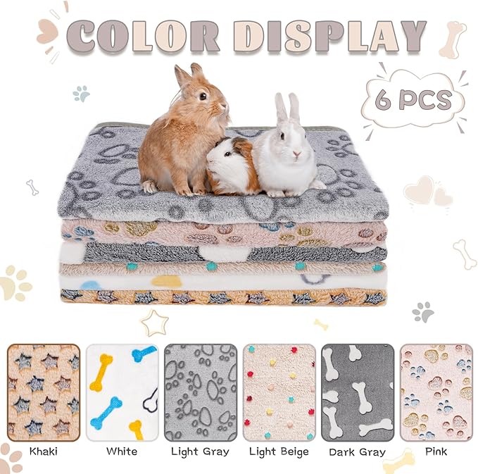 6 Pack Guinea Pig Cage Liner, Washable Guinea Pig Fleece Blankets Beding Accessories, Flannel Throw Warm Sleep Mat, Pet Pee Pads for Small Animal Hamster Rabbit Puppy Cat (Dark Color, 30x20 Inch)