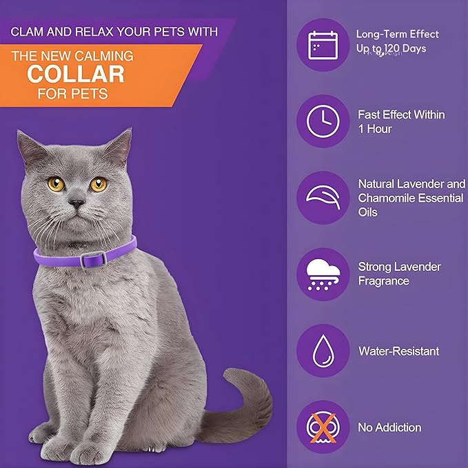 4 Pack - Cat Calming Collar for 120 Days of Calm; Cat Pheromones Help Anxiety Relief, Reduce Stress, Scratching, Meowing, Urine Marking; Indoor or Outdoor Cats; Long-Lasting Breakaway Design