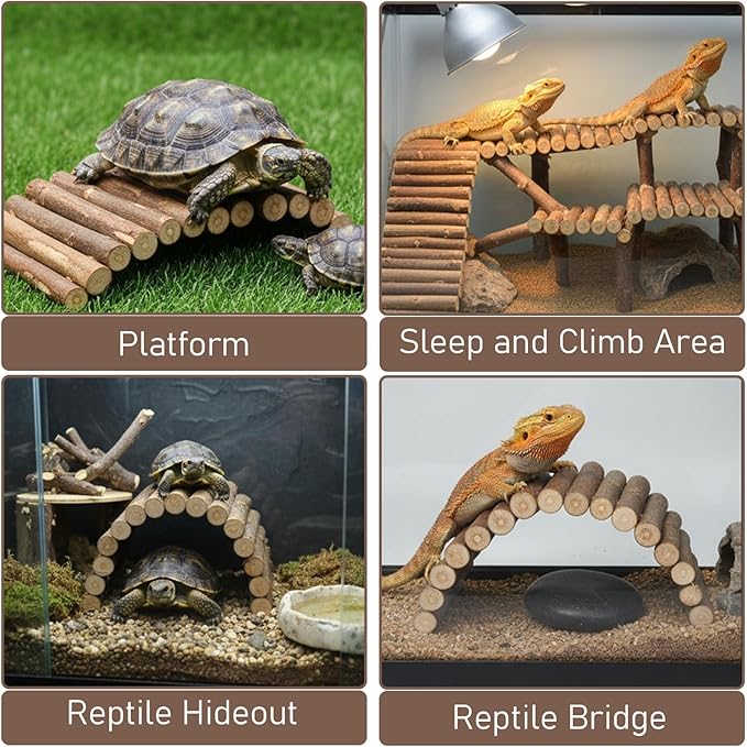 Natural Wood Hideout Hamster Bridge Tunnel Ladder Hamster Cage Accessories Small Animal Molar Chew Toys Reptile Tank Habitat Decor Hiding Hut for Chinchillas Lizards Mice Spiders Rabbit Brown