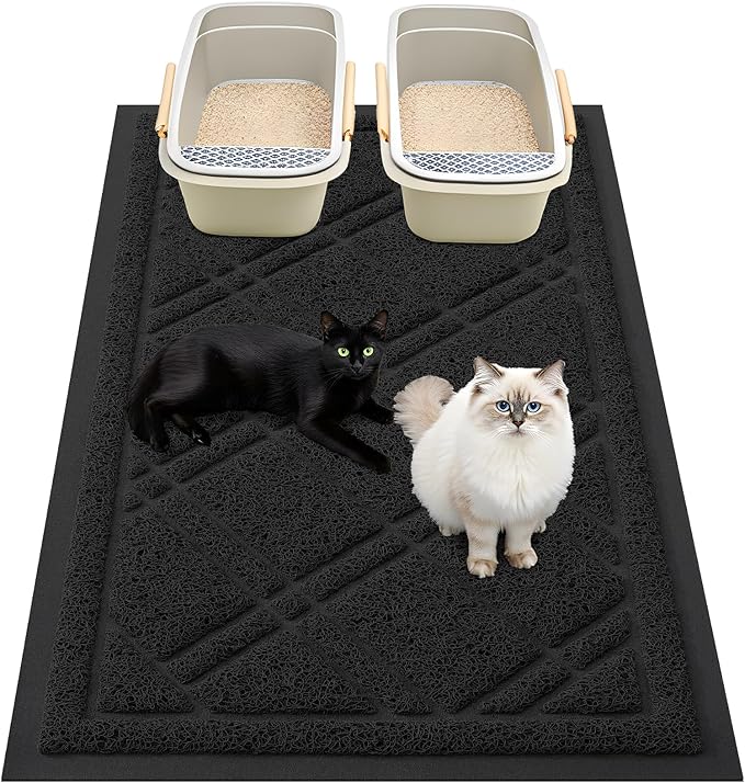 Smiry Cat Litter Box Mat 47x32, Non-Slip Water Resistant Litter Trapping Mat, Easy Clean Less Waste and Urine-Locking Cat Carpet for Indoor, Black