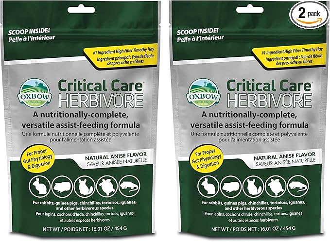 Oxbow Critical Care Herbivore Assist Feeding Formula for Rabbits & Guinea Pigs, High Fiber Timothy Hay Recovery Food, Natural Anise Flavor, Vet Recommended Emergency Nutrition, 454g 2 Pack
